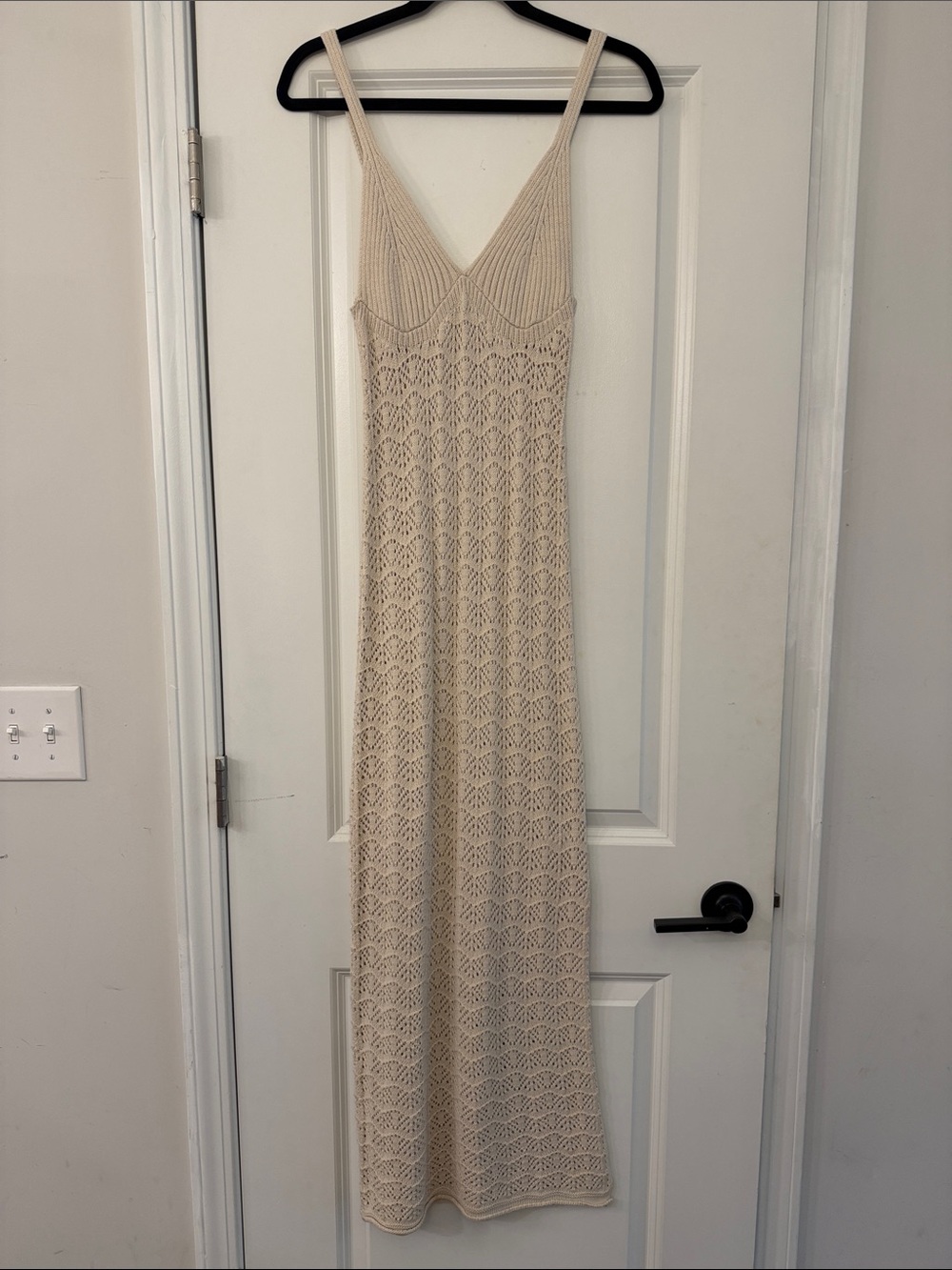 Crochet Maxi Dress with V-Neck Straps in Cream NWOT never worn ❤️
